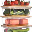 Vdomus Glass Food Storage Containers with Bamboo Lids 36.0oz/1.0L - Stackable Meal Prep Container - Airtight Glass Food Containers - Microwave, Dishwasher Safe - Reusable Lunchbox (Pack of 4)