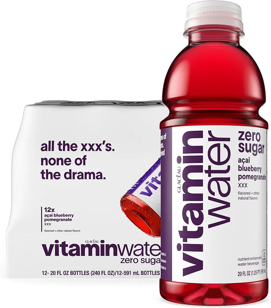 vitaminwater XXX Acai-Blueberry-Pomegranate Zero Sugar, Flavored Water Beverage, 20 fl oz Bottles, 12 Pack (BBD 04 MAY 2026)