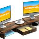Dual Monitor Stand Riser with Drawer-Adjustable Length and Angle, Monitor Stand Riser for 2 Monitors, Desktop Organizer Stand for Computer/Laptop/PC/Printer (Rust Brown)