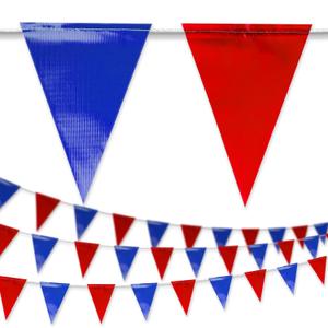 Blue & Red Pennant Banner Flags | Heavy-Duty Outdoor | OSHA 500lb Rated | Strand Fade Resistant 102FT