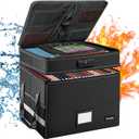 DocSafe File Box with Lock,Multi-Layer Fireproof Document Box Collapsible File Storage Organizer with Pockets/Handle,Large Portable Home Office Filing Safe for Hanging Letter/Legal Size Folders,Black