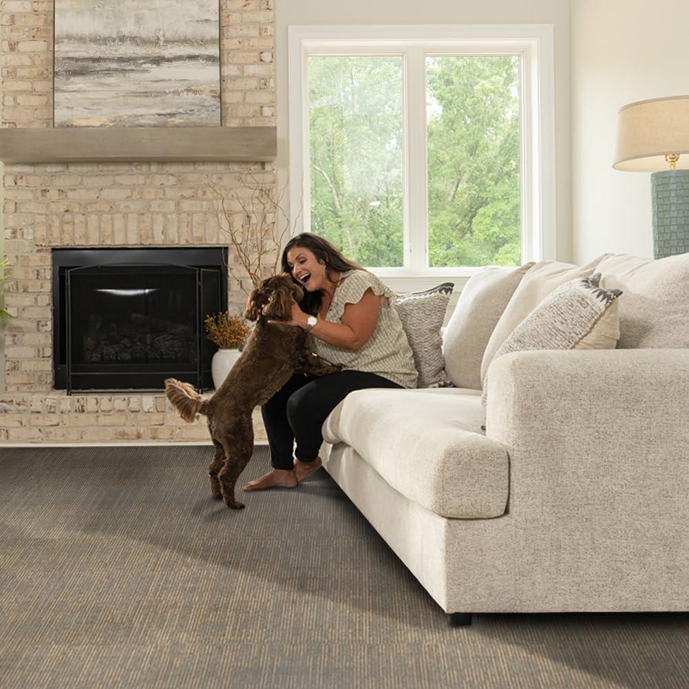 GL Carpet Tiles Reusable 24" x 24" Squares Indoor/Outdoor 0.25" Pile Height Loop Pile, Non Slip Easy DIY Installation Peel and Stick Carpet Tile, (18 Tiles) (72 sqft/Box) (Kahki)