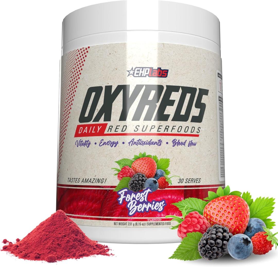 , EHP Labs OxyReds Superfood Beets Powder - Nitric Oxide Supplement, Organic Beet Root Powder, Immune Support Supplement & Prebiotics for Digestive Health, Beet Powder - Forest Berries, 30 Servings, EXP 09/2025