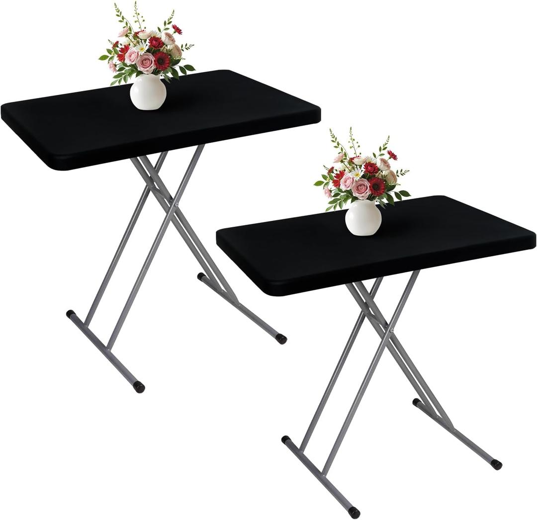 Wolkemer 2 Pack Black Fitted Tablecloth 20x30 Inch Rectangle Elastic Edges Table Cloth, Spandex Stretch Table Cover with Machine Washable Fabric for Wedding Party Picnic Dining Indoor Outdoor