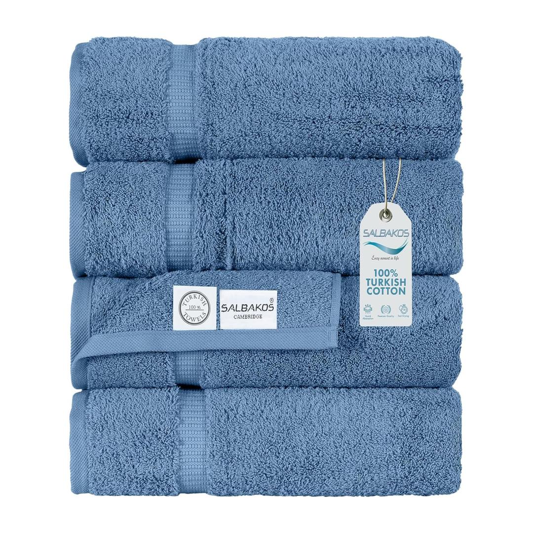 SALBAKOS 100% Turkish Cotton Bath Mat Set 2-Piece - 20x34 inch, Hotel & Spa Collection, Soft, Absorbent, Long Lasting, Durable Bathroom Rugs | Made in Turkey (Blue, 2 Bath Mats)