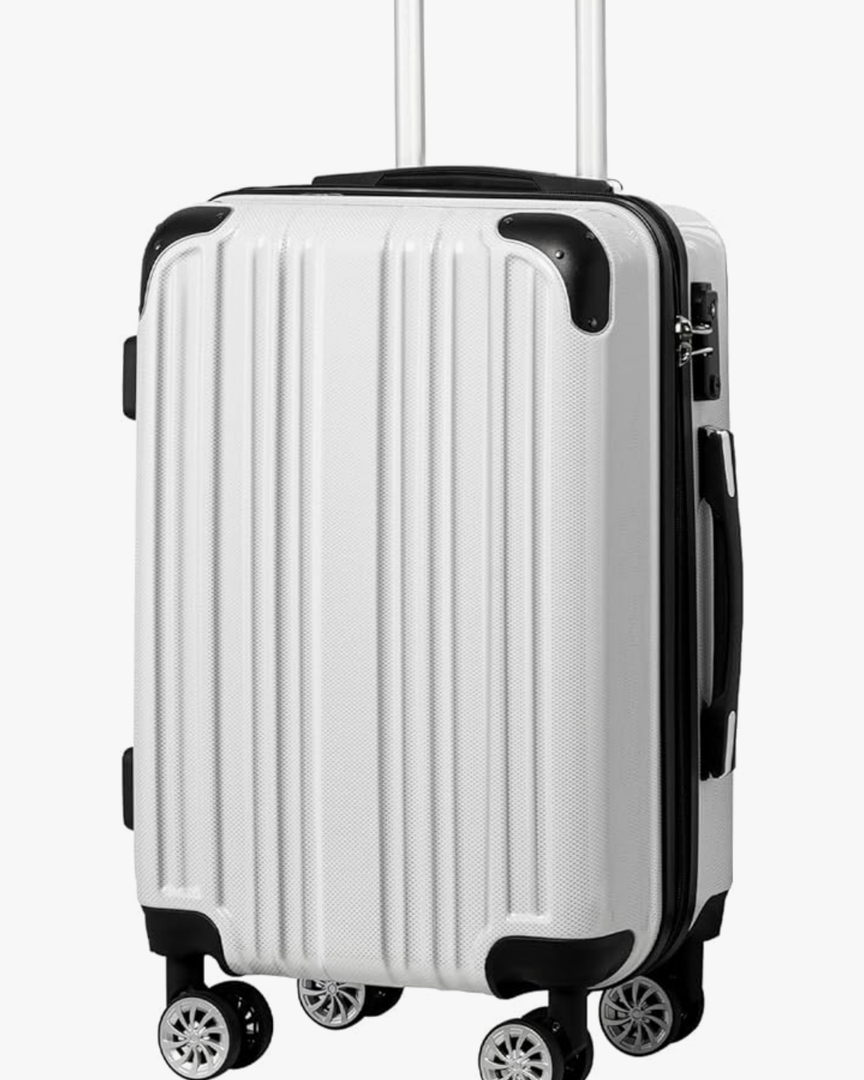 Coolife Luggage Expandable(only 28") Suitcase PC+ABS Spinner 20in 24in 28in Carry on (white grid new, S(20in)_carry on)