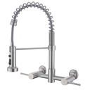 Wall Mount Kitchen Faucet, 8 Inch Center Wall Mount Kitchen Sink Faucet with Pull Down Sprayer Commercial, Brushed Nickel