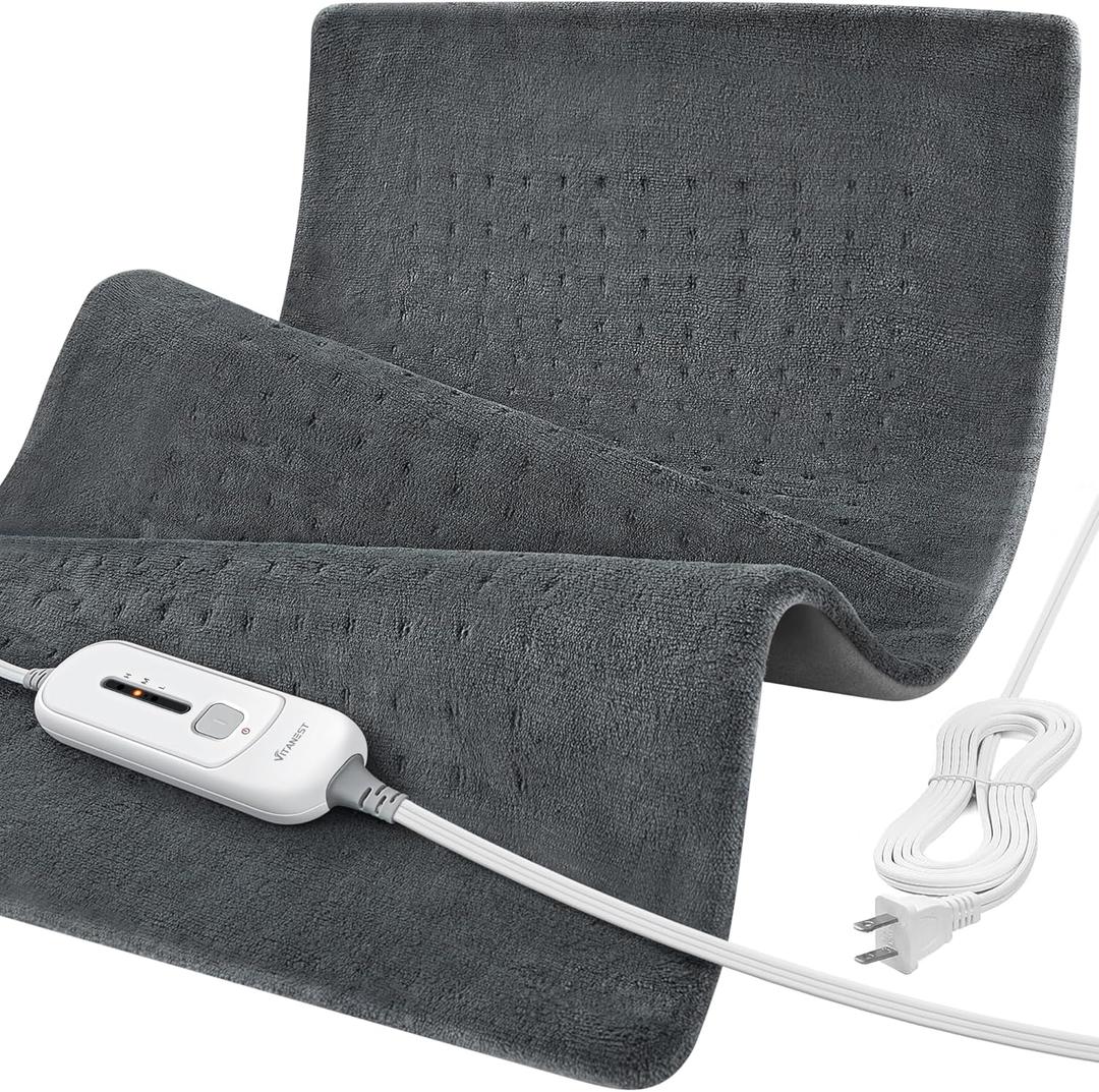 VITANEST Heating Pad for Back Pain Relief Extra Large Heating Pad for Period Cramps 18" x 33" Hot Pad for Arms, Abdomen, Shoulder, Knee 3 Heat Settings and 2H Auto-Off, Gifts for Women and Men, Gray (Grey)