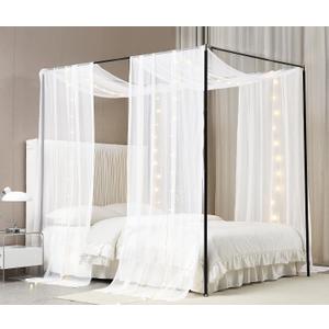 Akiky Canopy Bed Curtains with Light Princess Bed Canopy Scarf for Full/ Queen Metal Bed Frame, Wood Frame Bed-2 Panel Sheer Curtain(Full/ Queen, White)