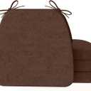 AAAAAcessories D-Shaped Chair Cushions, 2" Thick Dining Chair Pads with Ties and Removable, Machine-Washable Cover, 17" x 16", Set of 4, Brown