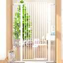 55.11" Extra Tall Cat Gate 29.5-40.6 Wide Pat Gate with Small Cat Door Safety Pet Gate NO Drilling Pressure Mount Kit for Cats and Dogs Indoor Doorways living Room Bedroom (White)