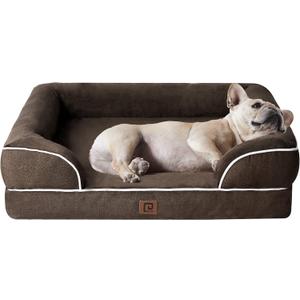 EHEYCIGA Orthopedic Dog Bed for Medium Dogs, Waterproof Memory Foam Medium Dog Beds with Sides, Non-Slip Bottom and Egg-Crate Foam Pet Couch Bed with Washable Removable Cover, Brown