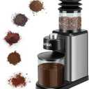 Coffee Grinder, Lonkion Conical Burr Coffee Grinder with 25 Grind Settings for 12 Cups, Home Use, Big Capacity Design, Stainless Steel