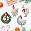 8Pcs Acrylic Chicken Ornaments Christmas Tree Pendant Decor Xmas Tree Hanging Decoration Acrylic 3D Chicken Signs Christmas Farm Theme Decor