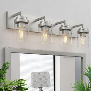 Espird Bathroom Lighting Fixtures, 4-Light Bathroom Vanity Lights Over Mirror, Brushed Nickel Vanity Light with Glass Shade, Modern Vanity Lighting Fixtures for Bathroom, Bedroom, Hallway