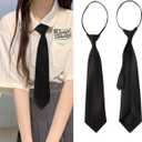 2 x Pre-tied Adjustable Necktie Narrow Necktie with Zipper，42cm Black Narrow with Zipper Trendy Unisex Casual Business (Black)