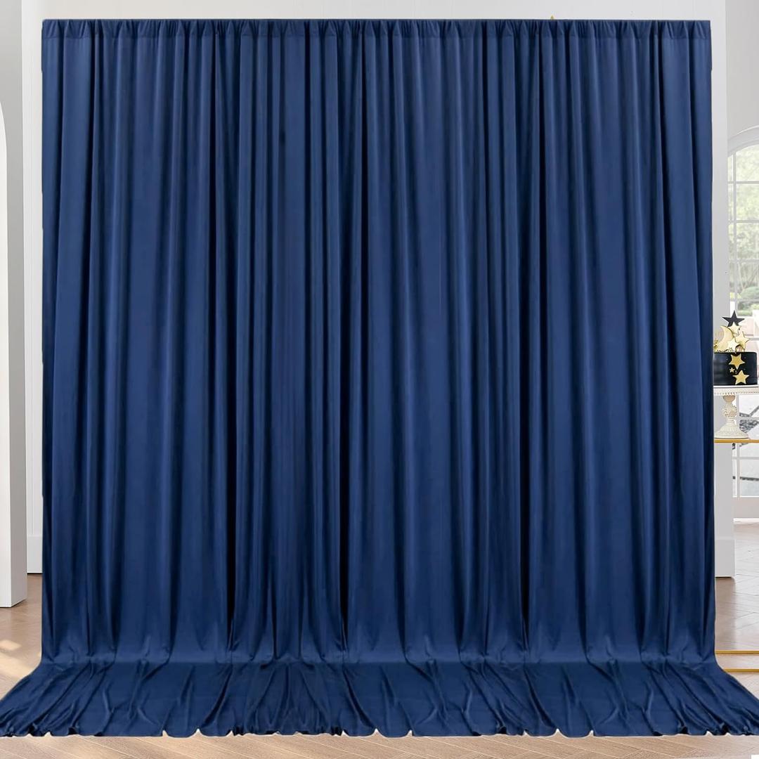 10ft x 10ft Wrinkle Free Navy Blue Backdrop Curtains Panels, 2 Panels 5x10ft Silky Polyester Photo Backdrop Drapes for Birthday Wedding Party Graduation Photography Background (10ftx10ft)