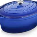 Velaze 7.5 QT Enameled Oval Dutch Oven Pot with Lid, Cast Iron Dutch Oven with Dual Handles for Bread Baking, Cooking, Frying, Non-stick Enamel Coated CookwareBlue)