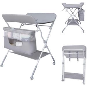 Gentle Monster Baby Folding Portable Changing Table, 4-Level Adjustable Height Diaper Changing Station Table for Nursery with Safety Belt, Double Storage Bag, Headrests & Diaper Pad