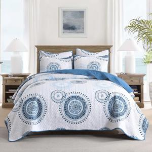 HORIMOTE HOME Boho Style Queen Quilt Set Blue Bohemian Floral Quilt Beddding Set, Soft and Lightweight Bedspread for All Season, Full Size Bed Coverlet with 2 Matching Pillow Shams (3 Pieces)