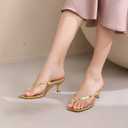 Kitten Heels for Women Square Toe Sandals Flip Flop Heels Thong Sandals Comfortable Summer 2 Inch Heels Sandals (Gold), 10.5