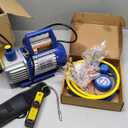 VIVOHOME 110V 1/3 HP 4CFM Single Stage Rotary Vane Air Vacuum Pump and R134a AC Manifold Gauge Set Kit with Leak Detector Carry Bag for HVAC Air Conditioning Refrigeration Recharging ETL Listed (blue)