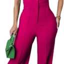 Women's fashionablesexyeleganthigh waistedwide leg pantsclub business party button jumpsuit (Pink, XXL)