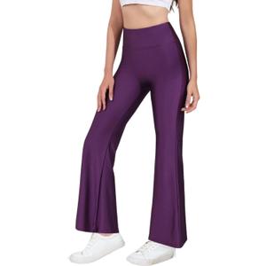 Tulucky Womens Stretchy Shiny Sports High Waisted Yoga Flare Pants Tummy Control Bell Bottom Leggings (Purple, XL)