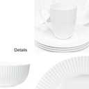 Dinnerware, 16 Piece Set Bone China, Service for 4, White Embossed stripe Dishes, Microwave Safe, Chip Resistant, Dishware, For Formal Casual and Everyday Living, Plates and Bowls Set