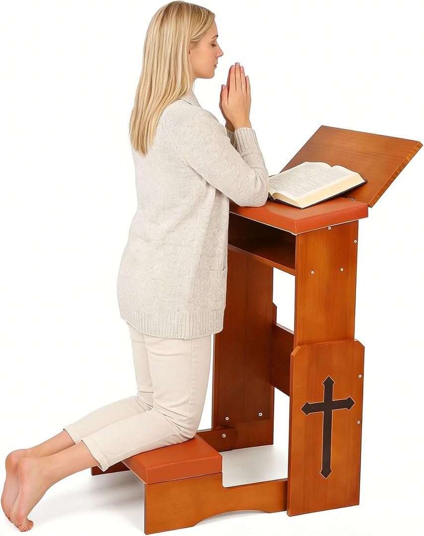 JoyPcsTable Prayer Kneeler Bench with Book Rest, Adjustable Height