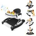 5 In 1 Baby Walker, Music and Lights Walker for Baby Boy Girls 6-12 Months, Foldable Baby Walkers with Wheels and Bouncer Combo Portable, Toddler Infant Walker with Adjustable Height (Black)