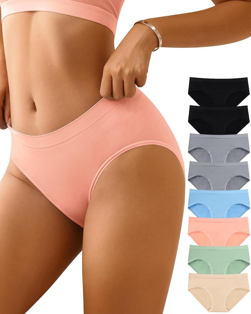 CULAYII Womens Underwear Seamless Hipster Panties Wicking Underwear Soft Stretch Breathable Ladies Low Waisted Underwear (Medium-Large, Multicolor K-8 Pack)
