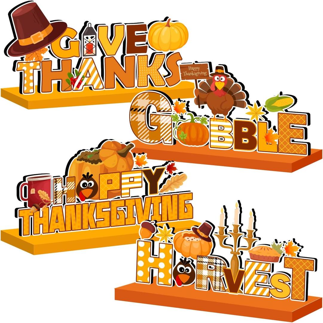 Thanksgiving Decorations Wooden Table Centerpieces Happy Thanksgiving Table Decorations Fall Pumpkin Wooden Table Sign Harvest Thanks giving Wooden Sign Decor with Turkey Pattern