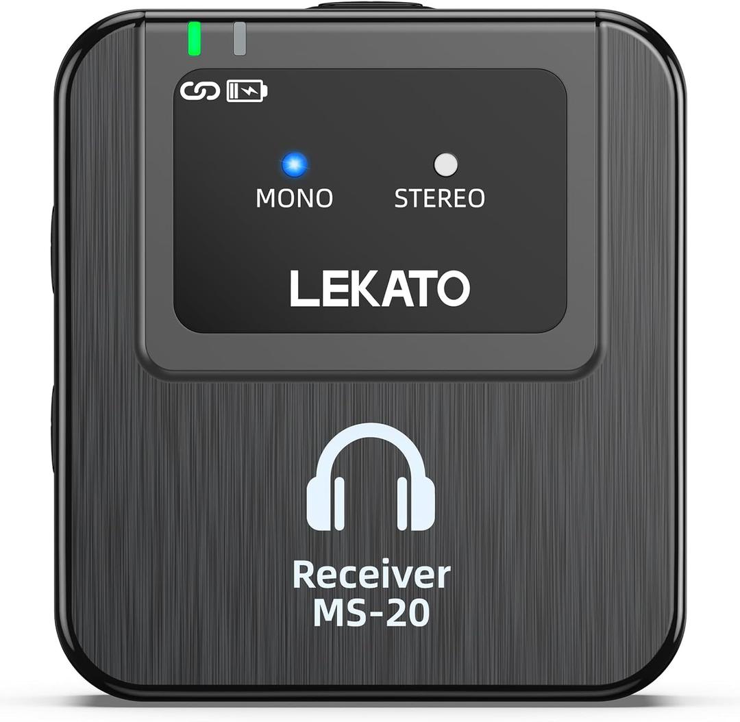 LEKATO Wireless in-Ear Monitor MS-20, 1 Wireless Receiver, 2.4G IEM System, Auto-Pairing, OTG Support, One to More, in-Ear Monitoring for Studio,Live,Singer,Band (1 Receiver)