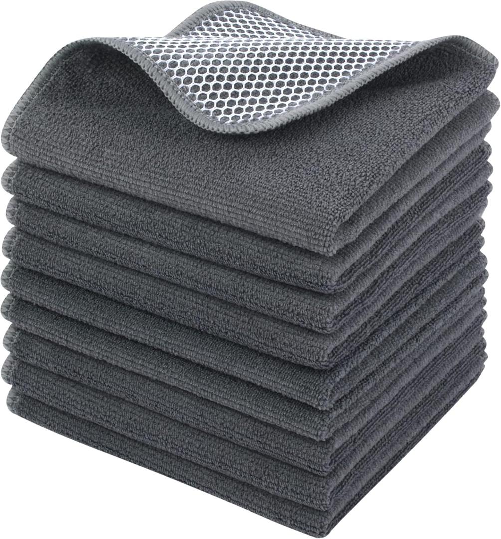 KinHwa Kitchen Washcloths for Dishes Absorbent Microfiber Dish Cloths Quick Dry Dish Rags with Poly Scour Scrub Side Ideal for Kitchen Cleaning and Housekeeping (Gray, 12inchx12inch 9 Pack)