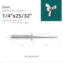 50Pcs Tri-Fold Aluminum Blind Rivets,Tri Grip Exploding Assortment Bulb Style Pop Rivets for Automotive, Soft or Plastic Materials (Silver, 1/4"x25/32")