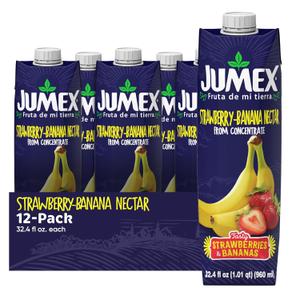 Jumex Strawberry Banana Nectar Juice - Made with Fresh Fruit Puree - Tropical Fruit Juice Concentrate for Smoothie Mix, Cocktail Mixers, Kids Drinks & Mexican Beverages - 32.4oz, 12 Pack Carton
