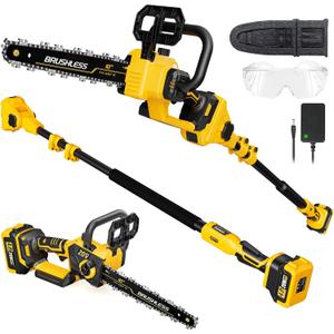 2-in-1 Electric Pole Saws Compatible with Dewalt 20V MAX* Battery, 10 Inch Cordless Chainsaw for Tree Trimming, 14.5 FT Max Reach Extension Pole for Outdoors Pruning with 1×4.0ah Battery