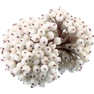 Tatuo 400 Pcs White Berries Stems 12 mm Artificial Frosted Holly Berries for Christmas Tree Decor Rustic Fake Simulation Mini Berry Fruit for Christmas Wreath DIY Craft Xmas Party Supply