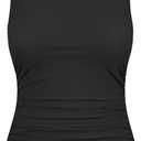 Firpearl Women's High Neck Underwire Tankini Tops Tummy Control Bathing Suit Top Modest Swim Tank Top Only (Size 8, Black)