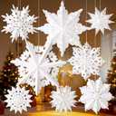 Epakh 8 Pcs Christmas Paper Star Lantern 3D Large Christmas Paper Snowflake Lanterns White Hanging Lamp Ornaments for Xmas Tree New Year Holiday Party Decorations