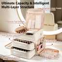 Uross Large Nail Polish Organizer Bag, Holds 98 Bottles, PU Leather- Beige