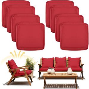Mindsoft 8 Pcs 24"x24" Patio Cushion Covers Outdoor Cushion Covers Replacement High UV Resistant Anti Slip Waterproof Patio Chair Seat Slipcovers for Outdoor Furniture(Red)