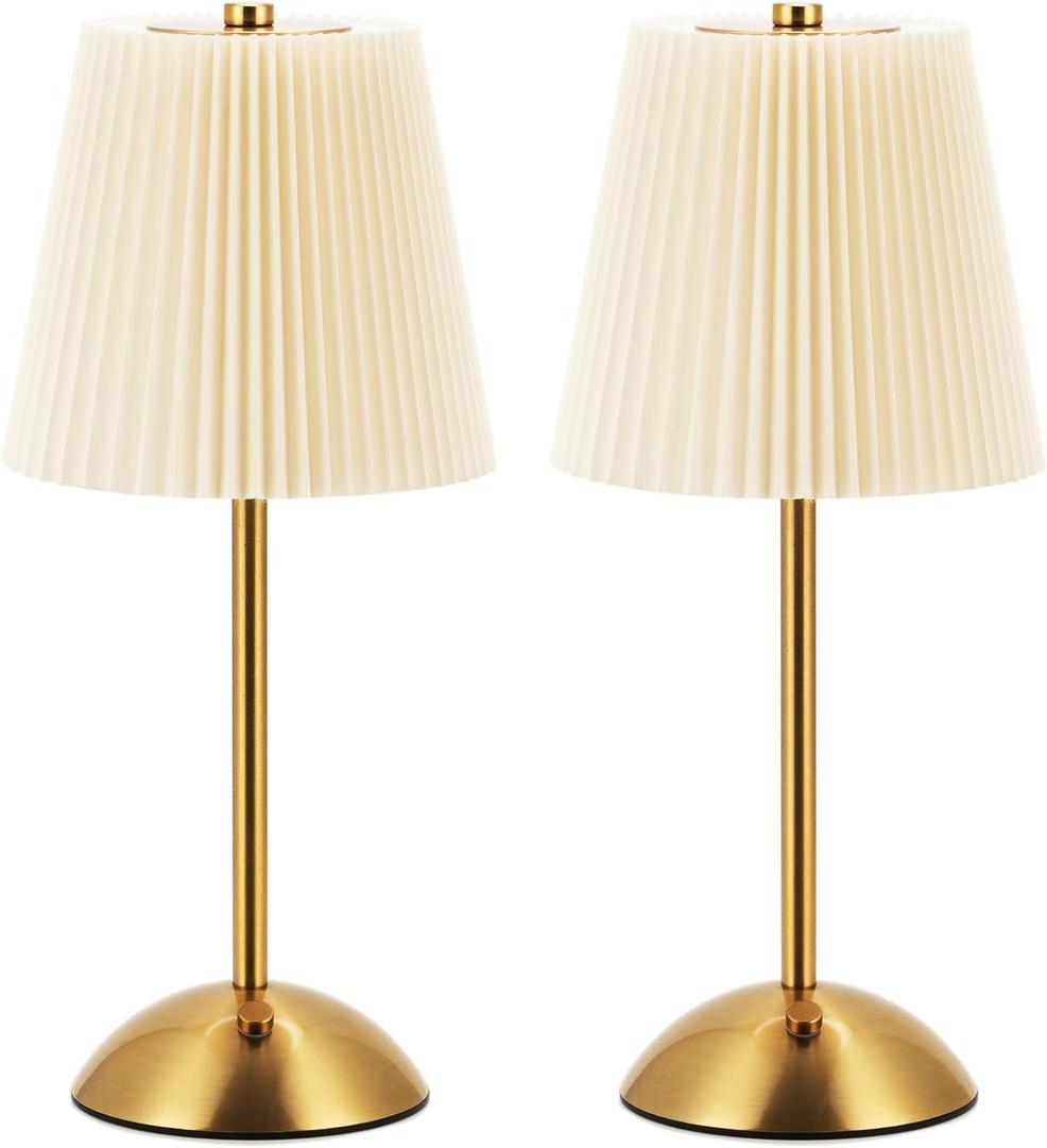 2-Pack Cordless Rechargeable Table Lamp 3-Color Dimmable Touch Control, 3000mAh Battery Operated Portable Light Beige Fabric Shade for Bedroom, Living Room, Office, Nursery, Bathroom