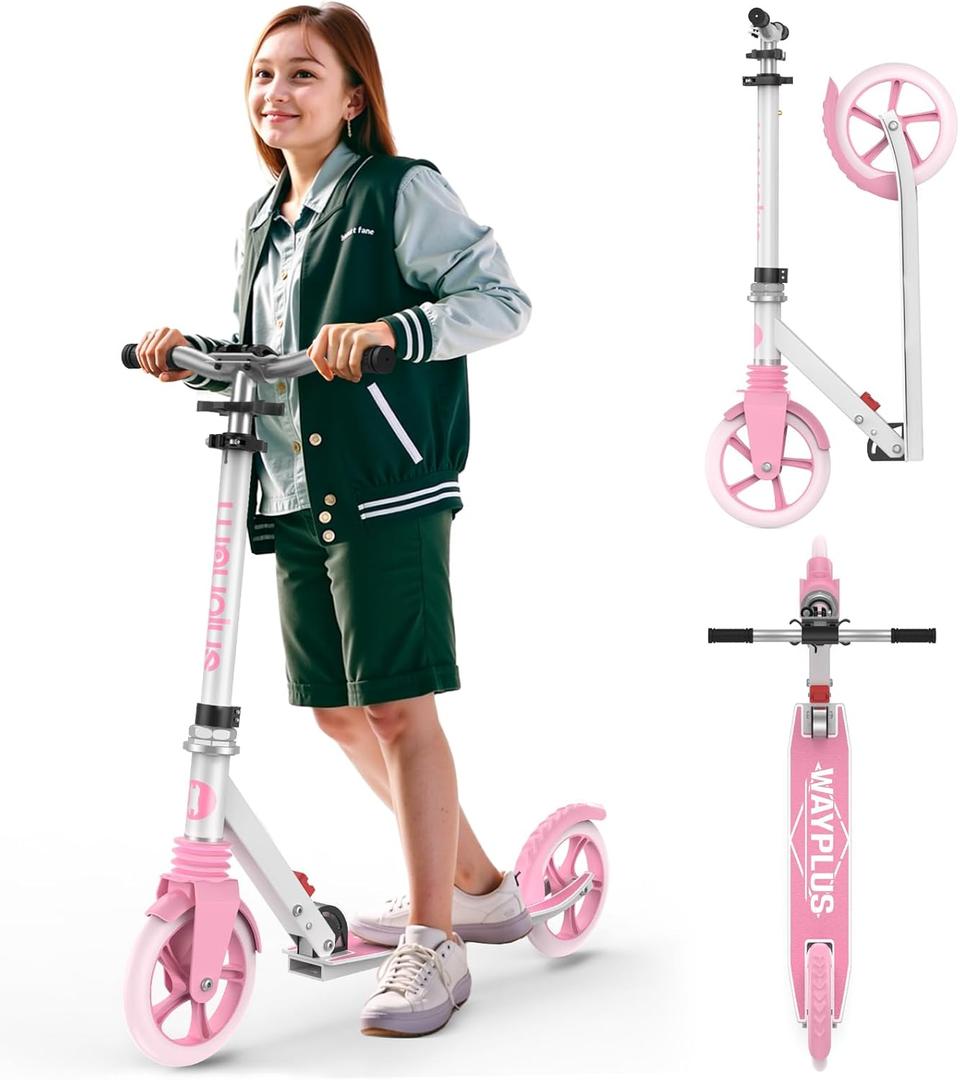 Kick Scooter for Ages 6+,Kid, Teens & Adults. Max Load 240 LBS. Foldable, Lightweight, 8IN Big Wheels for Kids, Teen and Adults, 4 Adjustable Levels. Bearing ABEC9 (Pink)