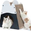 FUKUMARU Cat Scratcher House, 19.5 Inch Cozy Cardboard Cat Scratcher, Mountain Shape Vertical Bed Lounger, Durable Cats Scratching Pad for Indoor Cats, Safe & Secure