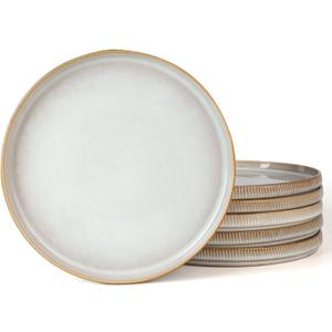 famiware Star Dinner Plates for 6, 10 inches Plate Set, Scratch Resistant, Stoneware Dinnerware, Kitchen Modern Rustic Serving Dishes, Cappuccino White