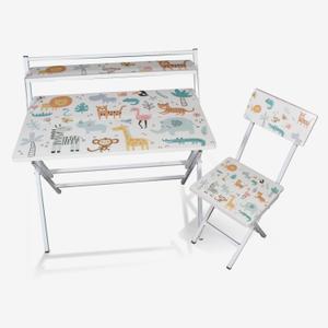 Printed Kids Study Table with Chair, Kids Table and Chair Set, Study Table and Chair for Kid 3-10 Years (Design - Animal)