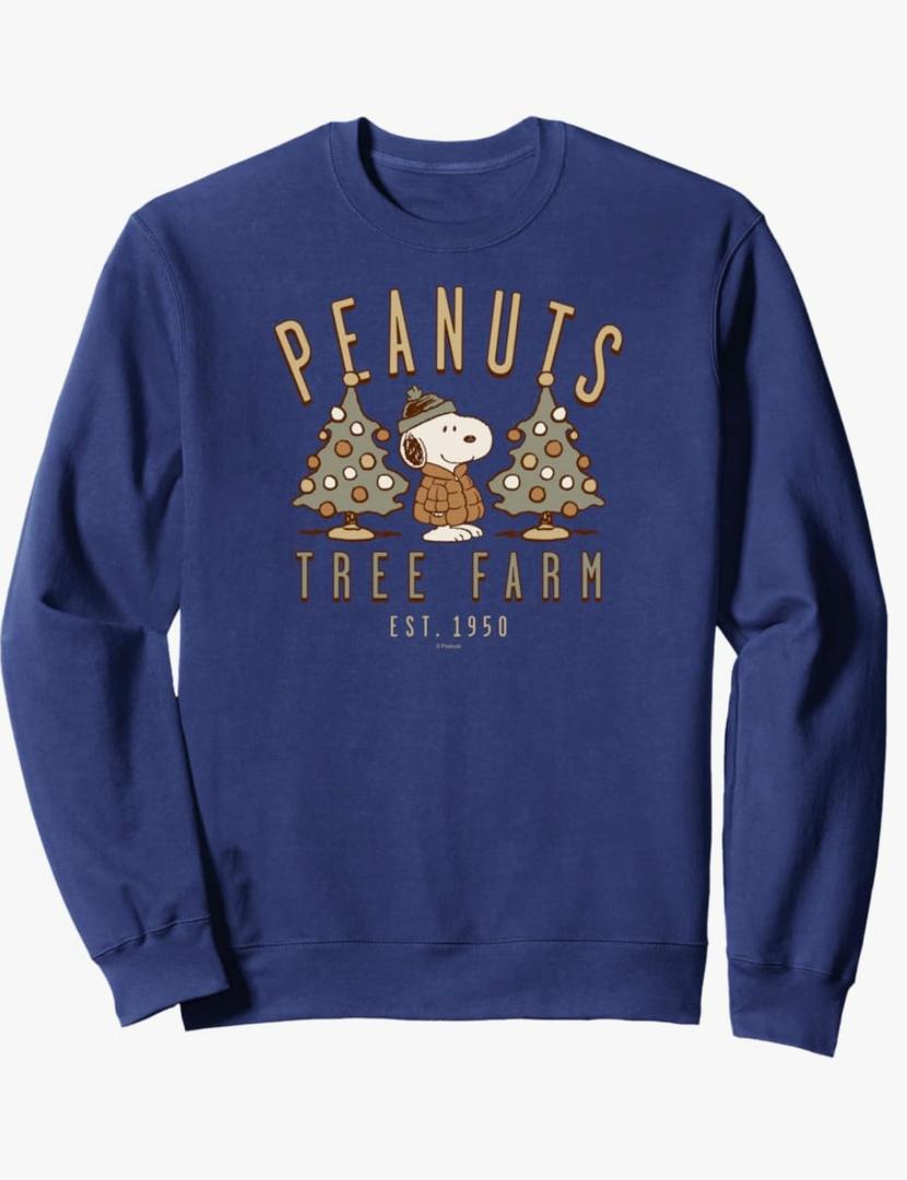 Snoopy Peanuts Tree Farm Christmas Retro Style Sweatshirt, Size L