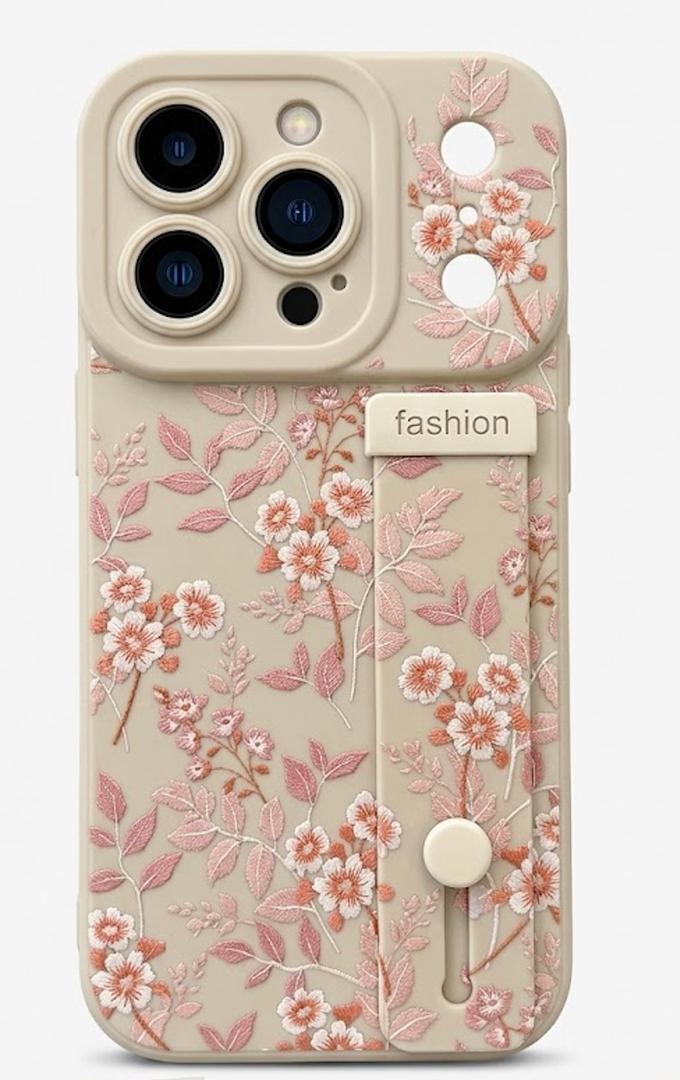 KANGHAR Compatible with iPhone 17 Pro Case, Silicone Floral Cute Pattern, Wristband Kickstand Camera Protection Soft Slim Cover for Girls Women